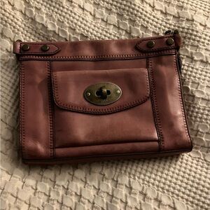 Fossil Mauve Leather Clutch/Crossbody with Brass Accent
